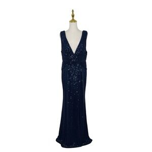 Mac Duggal 265597 Midnight Blue Sequins High Slit Maxi Size 14 $398